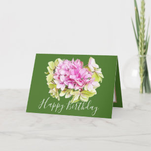 Carte Bouquet floral Hydrangea Fleur rose fille Annivers