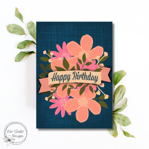 Carte Bouquet Floral Moderne avec Bannière d'Anniversair