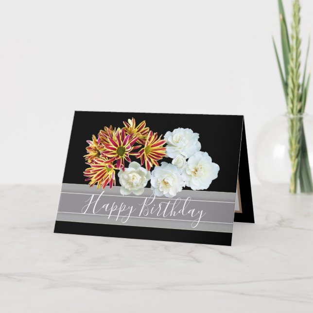 Carte Bouquet floral Rose Daisy Peony Fleurs Anniversair (Devant)