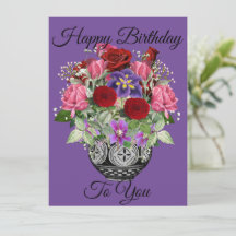 Bouquet floral violet heureux d'anniversaire avec