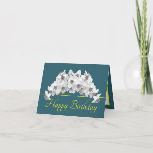 Carte Bouquet jaune vert Daffodile blanc Joyeux annivers