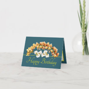 Carte Bouquet jaune vert Orchidées Lys Joyeux anniversai