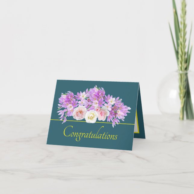 Carte Bouquet jaune vert Rose & Crocus félicitations (Devant)