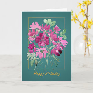 Carte Bouquet Rose Bohème   Anniversaire Floral Aquarell