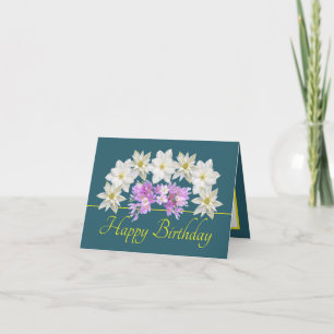 Carte Bouquet vert jaune blanc pourpre Joyeux anniversai