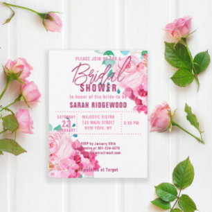 Carte Bouquets Rose rose Floral Fête des mariées bohème