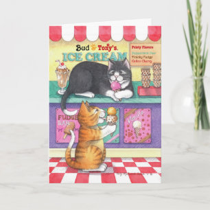 Carte Bourgeon d'anniversaire de crème glacée de chats