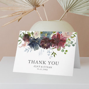 Carte Bourgogne florale et Merci Mariage bleu