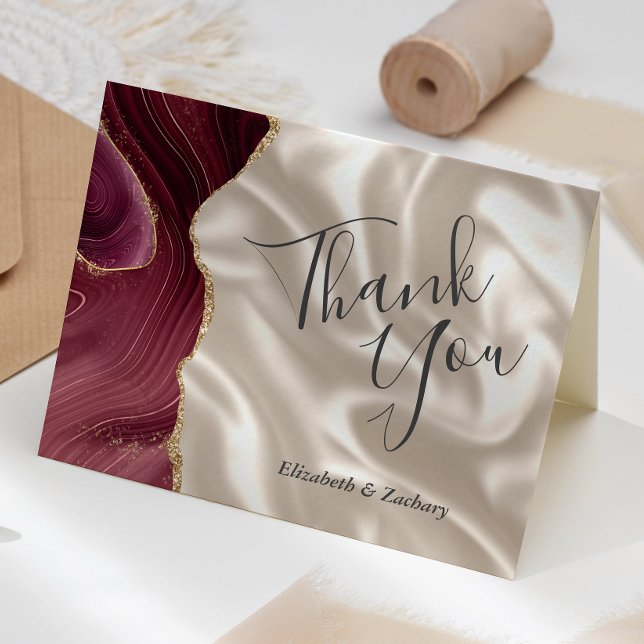 Carte Bourgogne Or Agate ivoire en soie Mariage Merci (Créateur téléchargé)