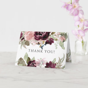Carte Bourgogne rose Floral Élégant Merci de mariage