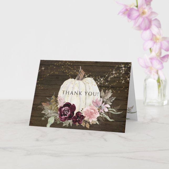 Carte Bourgogne rose Floral Or étoiles Citrouille Merci (Orchidée)