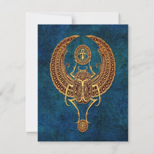 Carte Bousier égyptien ailé avec ankh - bleu