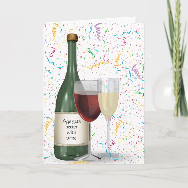 Carte Bouteille à vin Confetti pour fête d'anniversaire (Devant)
