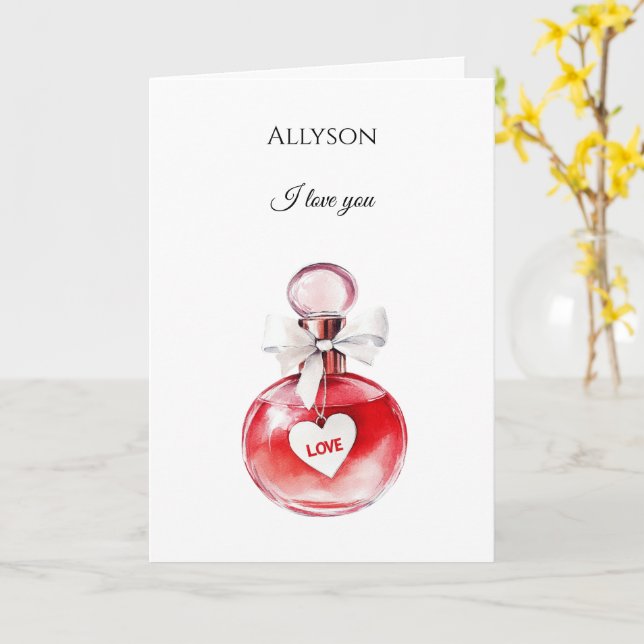 Carte Bouteille d'amour à cœur rouge (Fleur jaune)