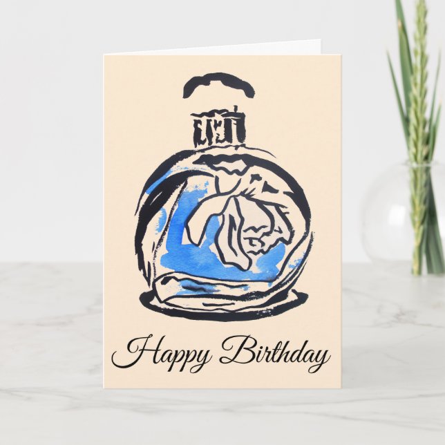 Carte Bouteille de parfum d'anniversaire de mode bleu (Devant)