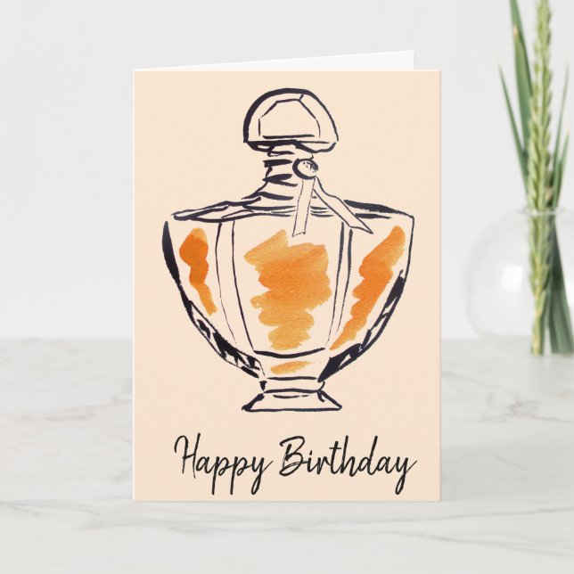 Carte Bouteille de parfum mode aquarelle anniversaire (Devant)