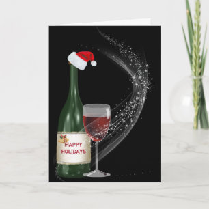 Carte Bouteille de vin de Noël et verre