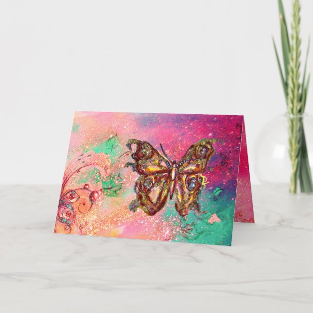 Carte BOUTEILLE EN PARKLES OR, Vert rose Turquoise (Devant)
