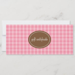 Carte Boutique rose Plaid Style Certificats cadeaux