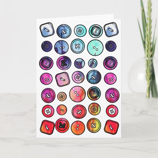 Carte Boutons à l'aquarelle Couture (Devant)