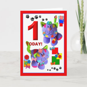 Carte BOUTONS & BOWS Les chatons 1er. Anniversaire