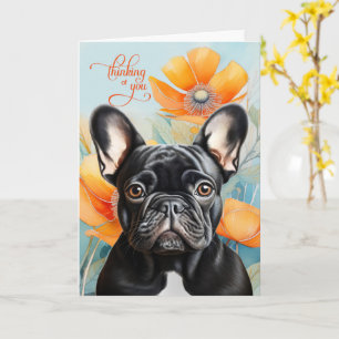 Carte Bouvier français noir Bulldog Orange Poppy Pensée 