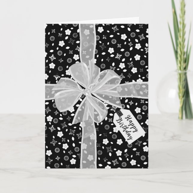 Carte Bow Anniversaire Sur Impression Florale (Devant)