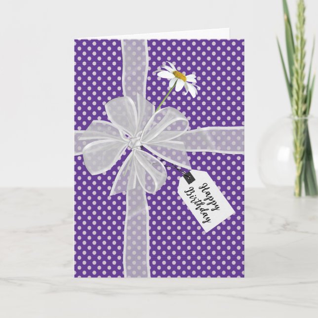 Carte Bow d'anniversaire avec marguerite sur Pois (Devant)