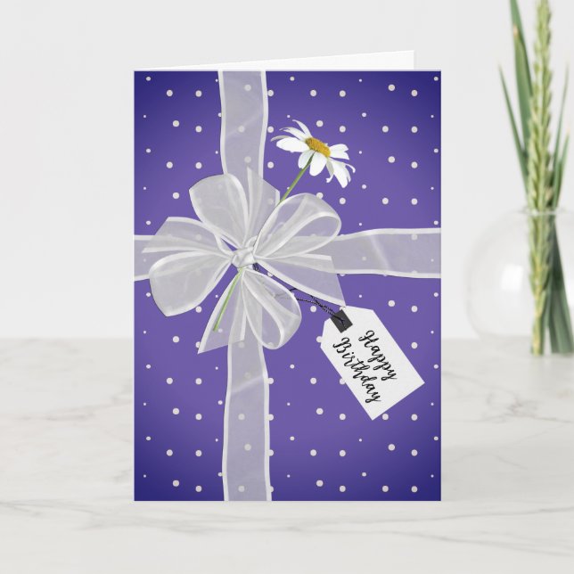 Carte Bow d'anniversaire avec marguerite sur Pois (Devant)