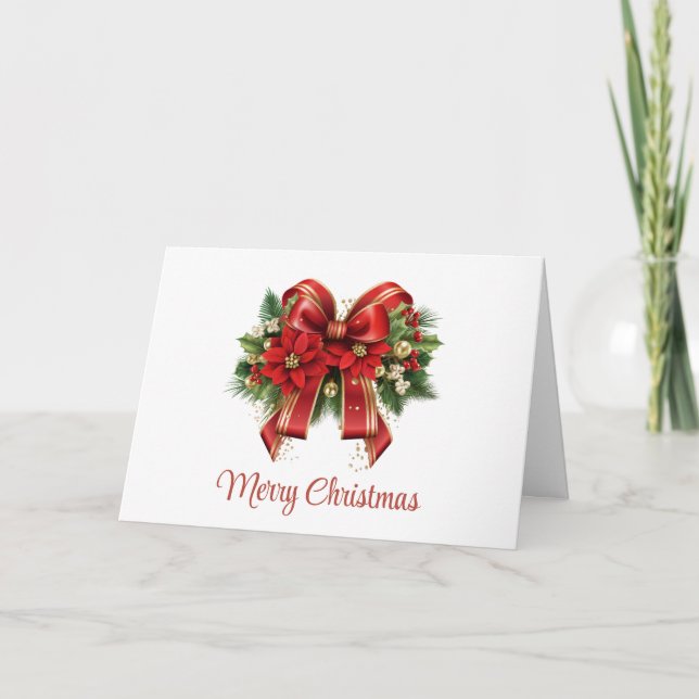 Carte Bow de Noël Festif Rouge et Or (Devant)