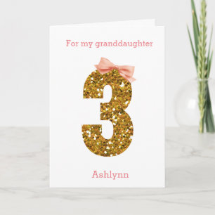 Carte Bow rose et Parties scintillant or 3e anniversaire