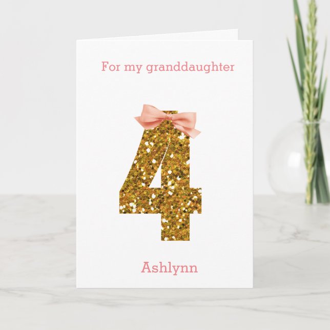 Carte Bow rose et Parties scintillant or 4e anniversaire (Devant)