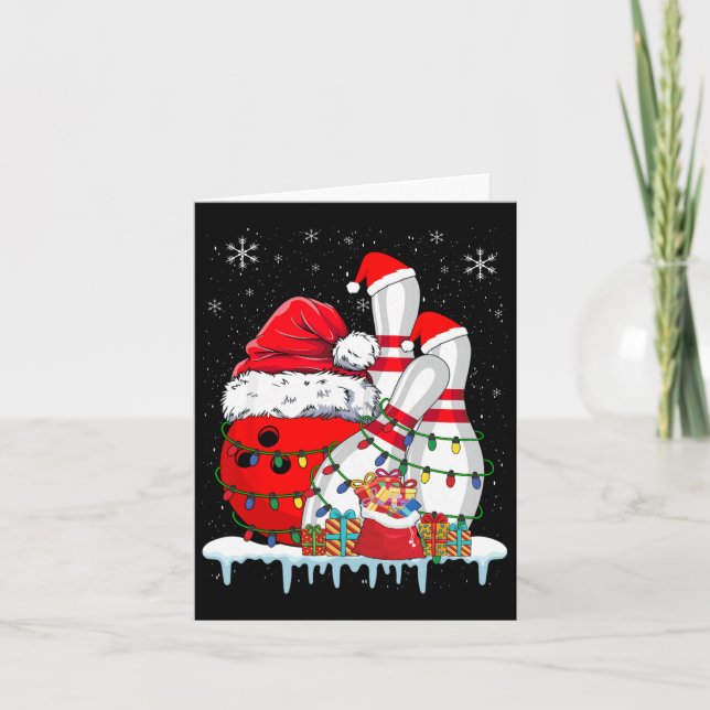 Carte Bowling Christmas Bowling Santa Hat Christmas Ligh (Devant)