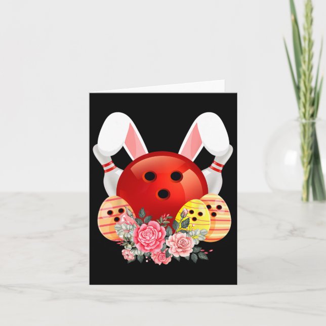 Carte Bowling Easter Bunny Oeuf Rabbit Fleurs Pascha Bow (Devant)