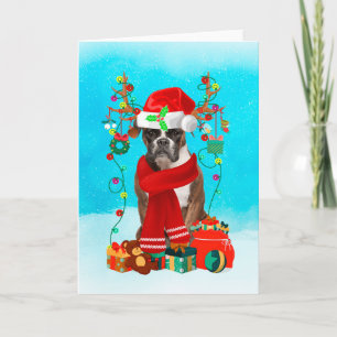 Carte Boxe dans la neige avec cadeaux de Noël