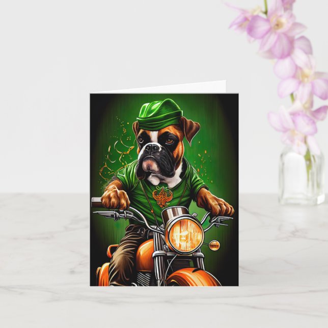 Carte Boxer Chien Conduite Vélo St. Patrick's Day (Orchidée)