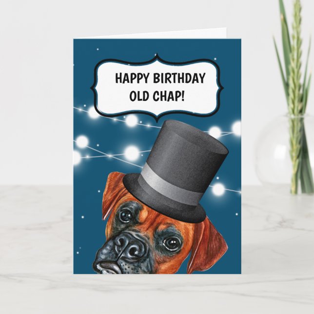 Carte Boxer chien portant chapeau haut British vieux hum (Devant)