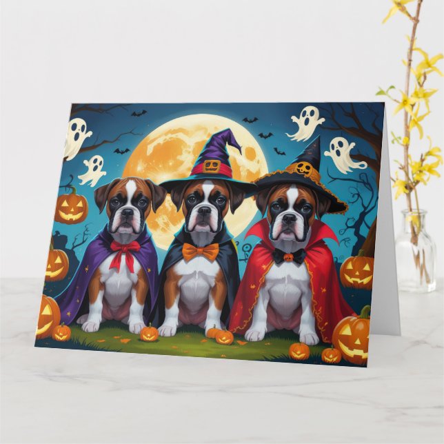 Carte Boxer Chiens Citrouille Halloween Funny (Fleur jaune)