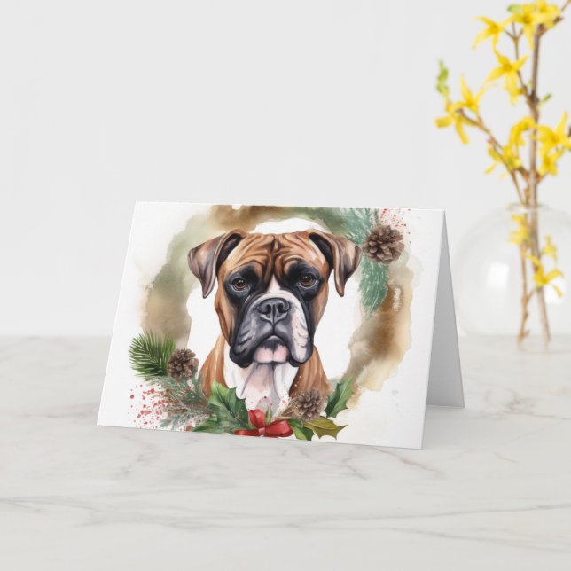 Carte Boxer Christmas Wreath Festive Pup (Fleur jaune)