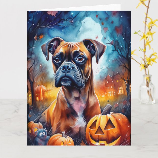 Carte Boxer d'Halloween avec citrouilles effrayantes (Fleur jaune)