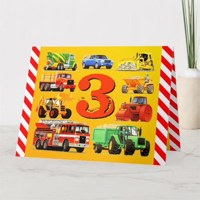Carte Boy's Custom Happy 3e anniversaire de construction (Devant)