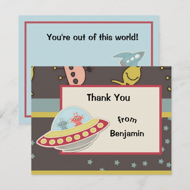 Carte Boy's Cute Space AlienThank You (Devant / Derrière)