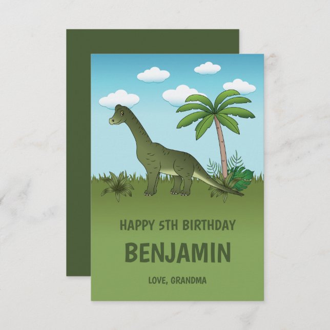 Carte Brachiosaurus Dinosaure Joyeux Anniversaire Tropic (Devant / Derrière)