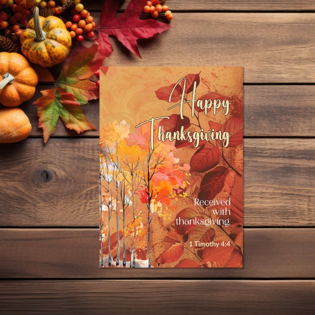 Carte Branches automnales 1 Timothée 4:4 Bon thanksgivin (Fall branches and trees Bible verse Thanksgiving Card)