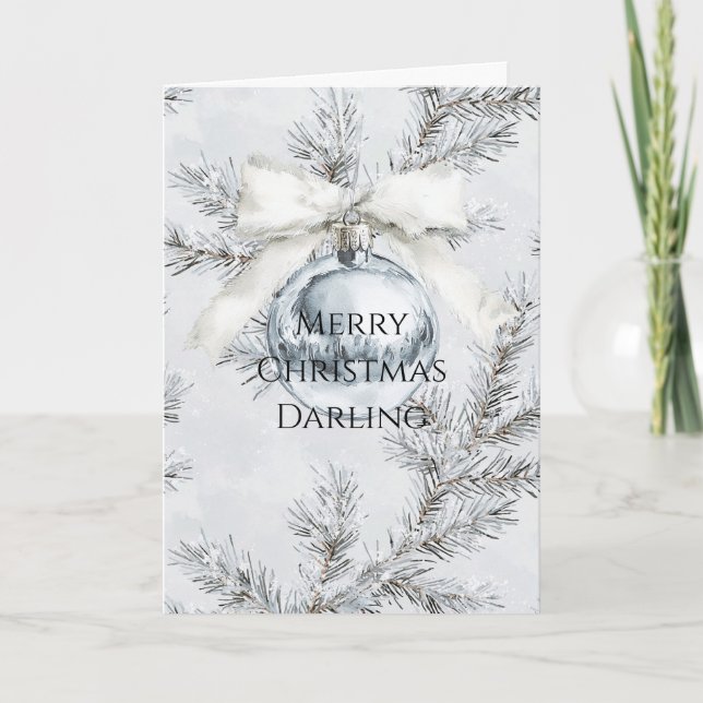 Carte Branches de Noël de l'ornement d'argent blanc Bow (Devant)