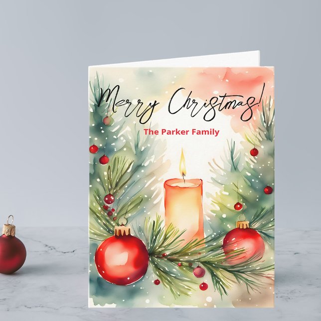 Carte Branches Festive Lit Noël bougie et pin (Créateur téléchargé)