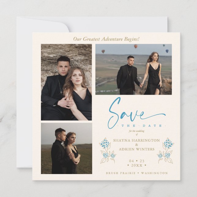 Carte Branches Mariage Tendance Bleu Enregistrer la Date