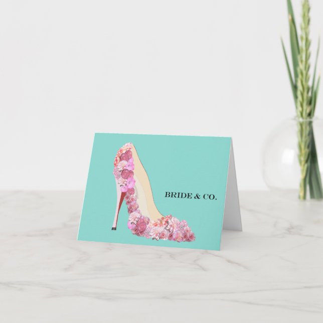 Carte BRIDE CO Floral talons Turquoise Blue Douche Party (Devant)