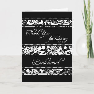 Carte Bridesmaid en Merci Floral noir et blanc