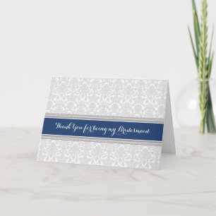 Carte Bridesmaid Merci de Navy Grey Damask